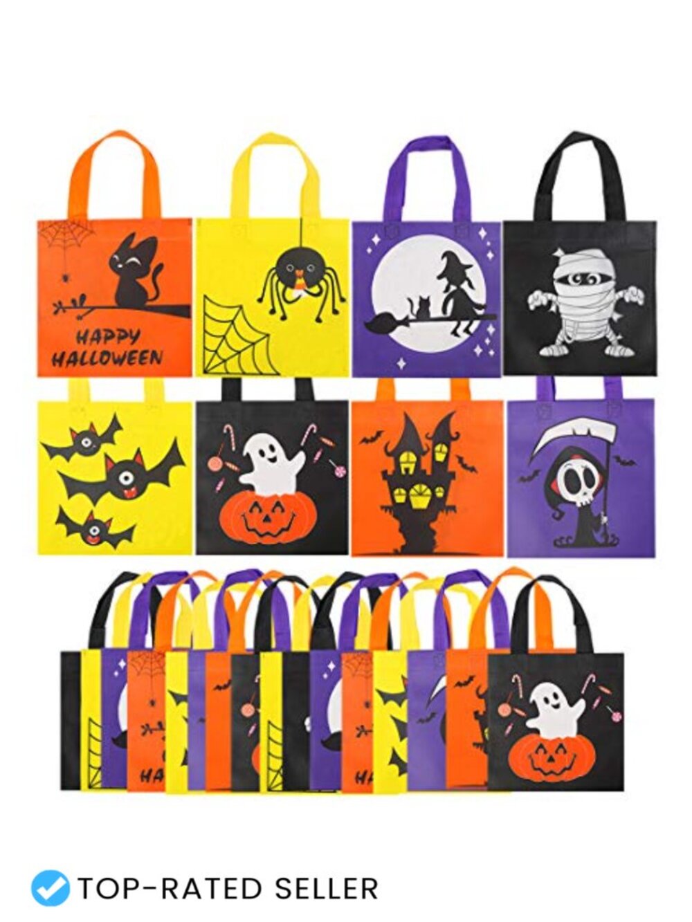 24 Pcs Non-Woven Halloween Treat Bags with Handles for Kids Trick or Treat